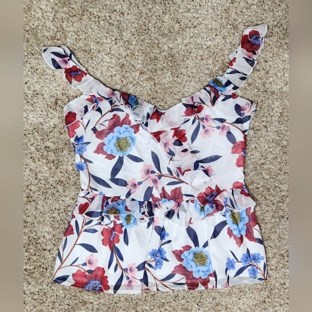 French Connection Aden Bai Lurex Cami Top Cerise Size 6 Red, Blue, White - Picture 2 of 11